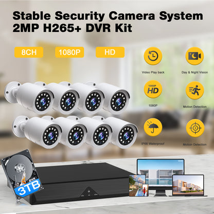 Toguard SC35 8CH CCTV Security Camera System Outdoor with 3TB Hard Drive 8pcs 1080P Bullet Surveillance Cameras HDMI Connector