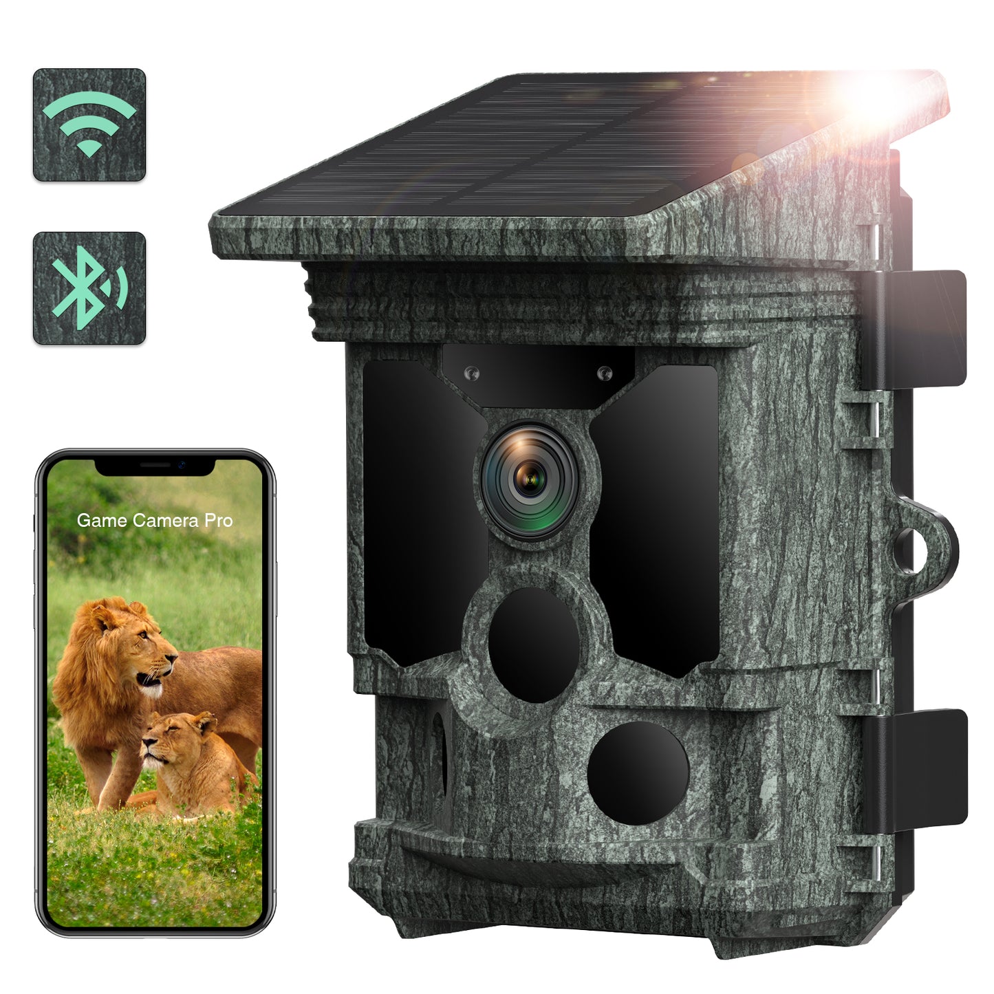 CAMPARK Trail Camera Solar Powered Wifi Bluetooth Native 4K 30fps 46MP 4400mAh Game Hunting Camera with Loop Recording 0.1s Trigger Time Deer Trail Cam with Night Vision Waterproof IP66