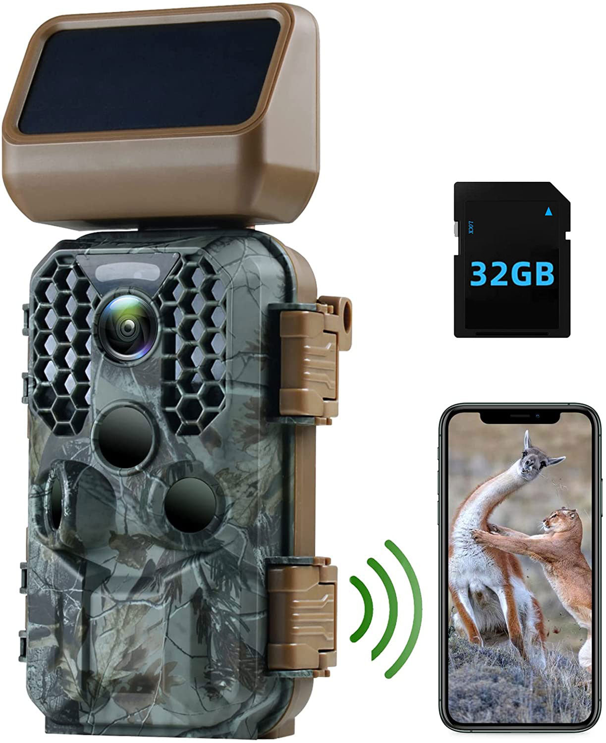 CAMPARK Solar Trail Camera with SD Card Native 4K 30fps WiFi Bluetooth 48MP Game Camera Motion Activated 0.2s Fast Trigger Night Vision Waterproof IP66 Hunting Deer Trail Cam for Wildlife Monitoring