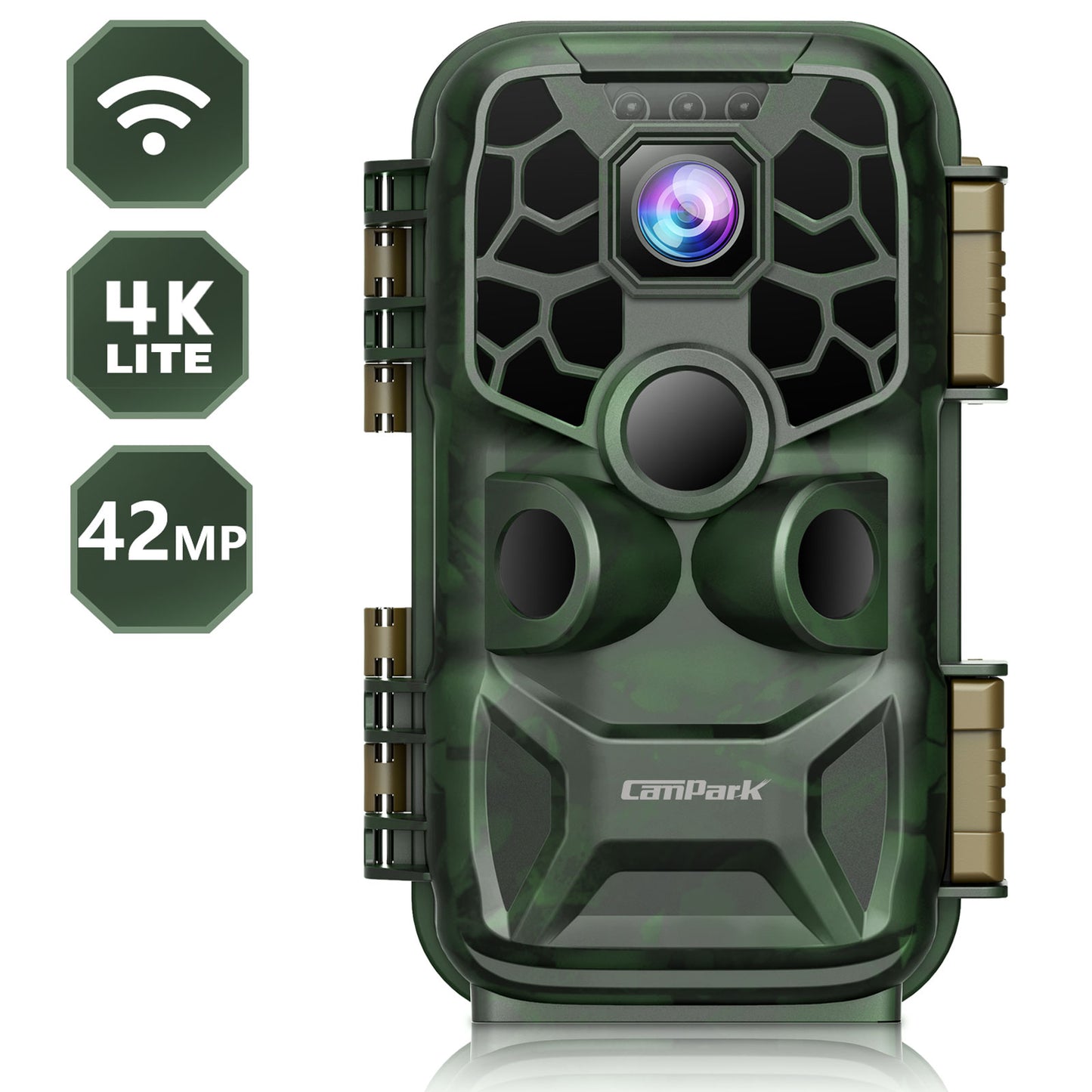 CAMPARK WiFi Trail Game Camera 4K 42MP Bluetooth Hunting Deer Camera with 3PIR Sensor Infrared Night Vision Waterproof IP66 0.2s Trigger 2.4" LCD Trail Cam for Wildlife Monitoring