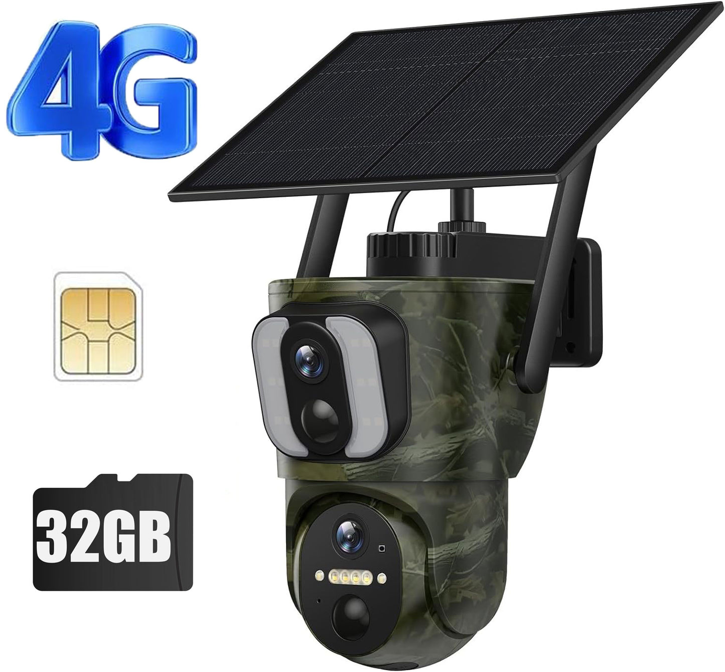 TOGUARD 4G LTE Cellular Trail Camera with SD Card Dual Len Wireless 1080P Pan Tilt Solar Hunting Game Camera Color Night Vision 360° Full View Waterproof IP66 Motion Alert for Wildlife Monitoring