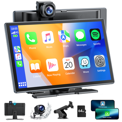 LAMTTO 9 Inch Wireless Car Stereo with Apple Carplay & 1080P Reverse Camera,Portable Touch Screen Car Play GPS Navigation for Car,Car Audio Receivers with Mirror Link, Android Auto, Bluetooth,FM, Siri