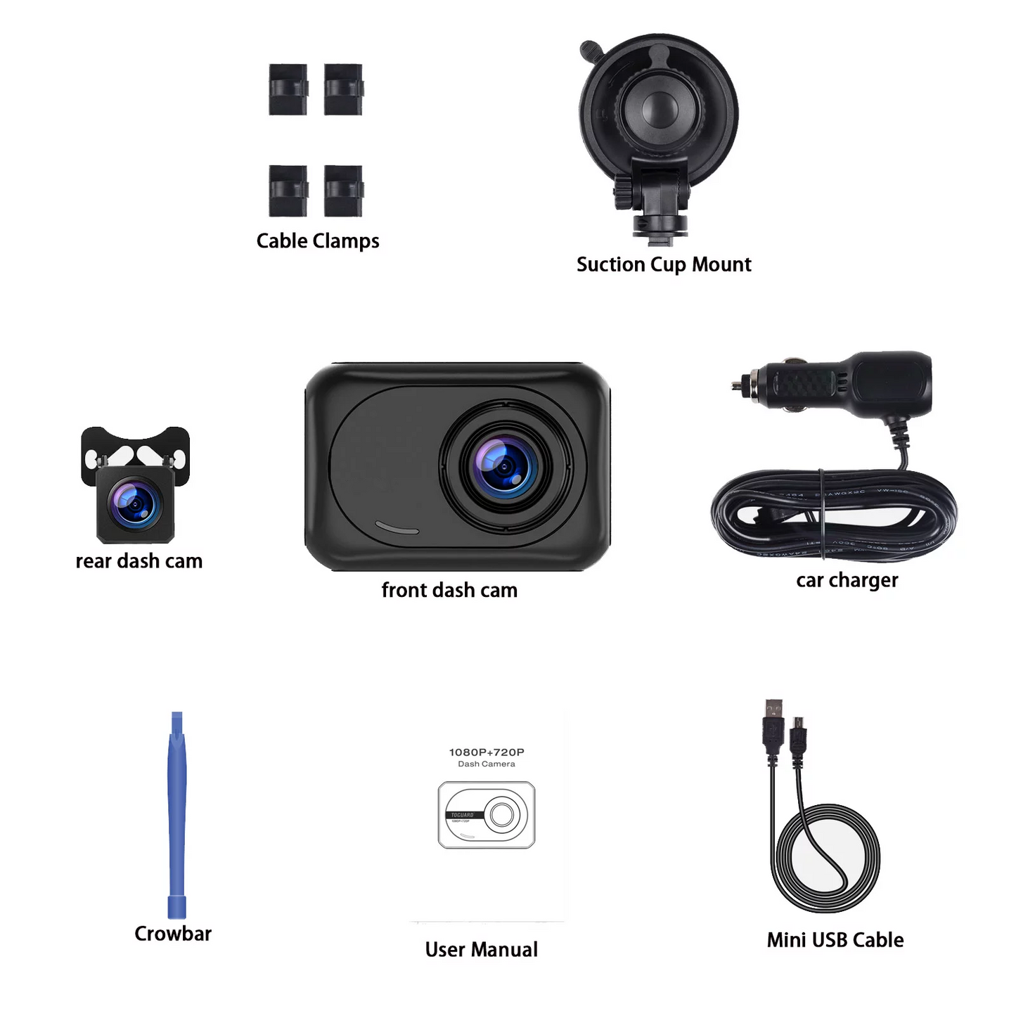 TOGUARD Dash Cam Front and Rear 1080P Full HD Car Camera,2.45 inch Dash Camera with 64GB SD Card, Super Night Vision, Parking Mode, G-Sensor, Loop Recording, WDR