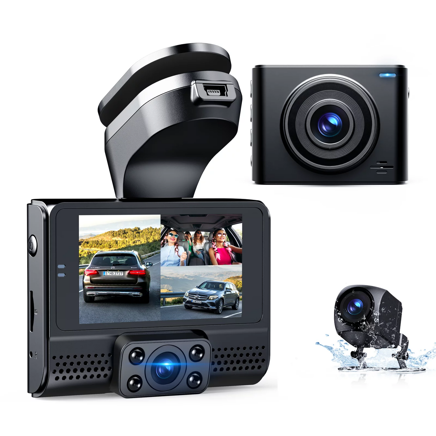 TOGUARD Dash Cam 3 Channel, 1080P GPS Dash Camera for Cars Three Way Triple Car Camera with IR Night Vision, Loop Recording, G-Sensor, Parking Monitor, 24 Hours Recording
