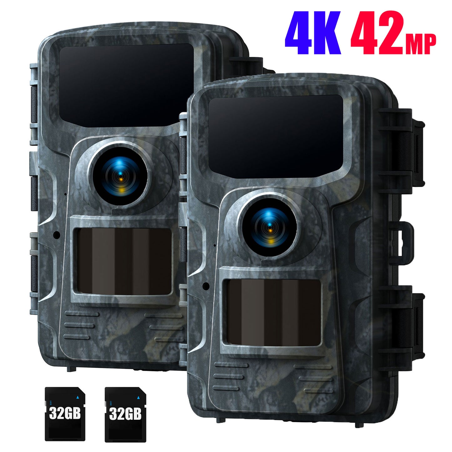 CAMPARK 2 Pack Trail Camera with SD Card 40MP 4K Game Hunting Deer Camera with Infrared Night Vision Waterproof Motion Activated Trail Cam for Wildlife Monitoring Home Security Camera