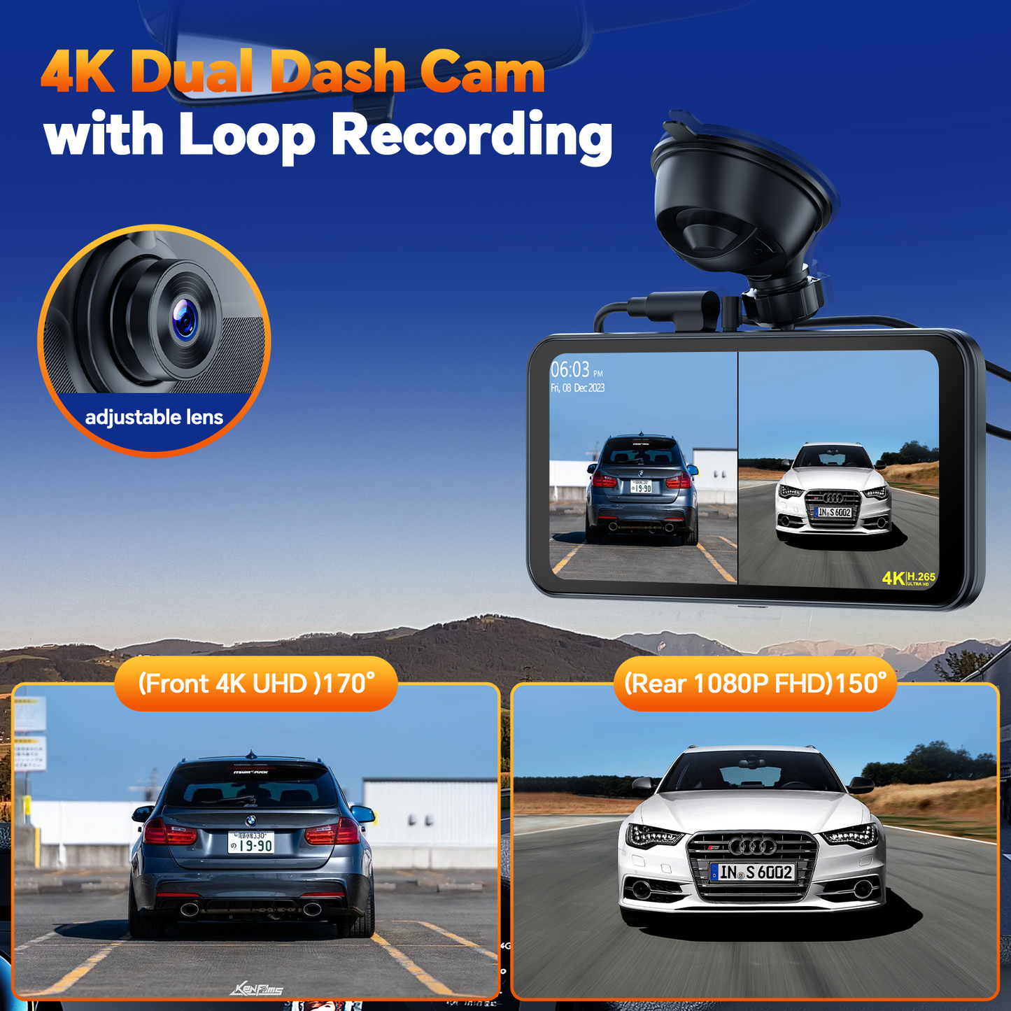 LAMTTO 4K Dash Cam Front and Rear Dual Dash Camera 6.25" Carplay Touch Screen with 1080P Backup Camera, 5GWifi, GPS, Play Music, Loop Recording, G-Sensor Function