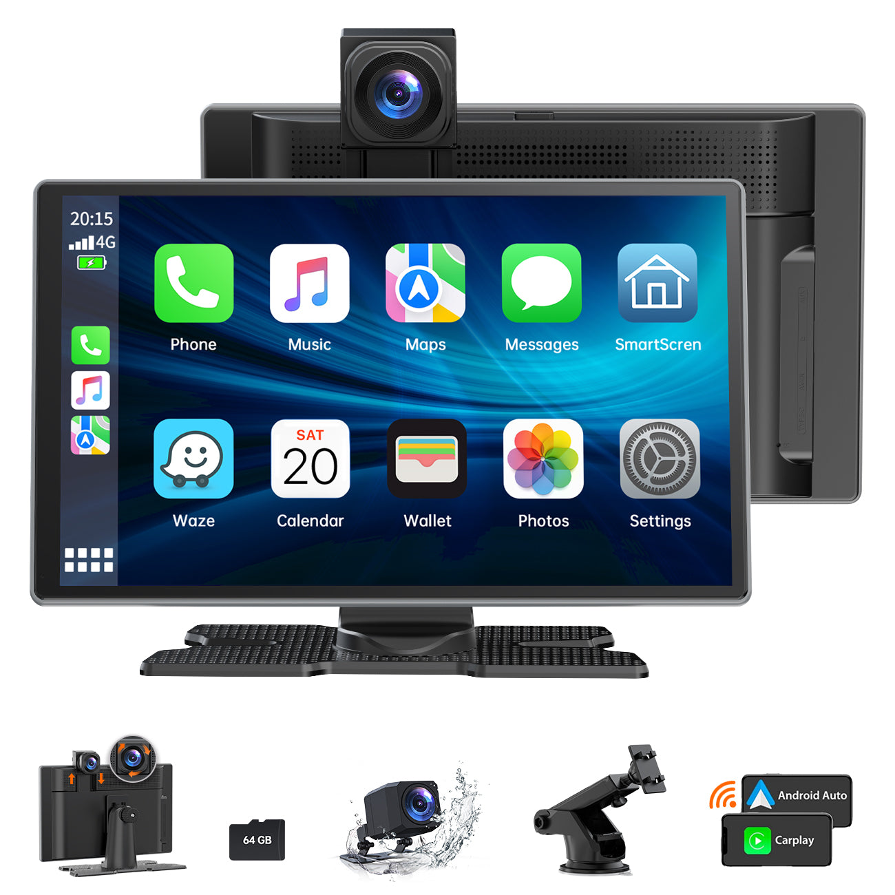 LAMTTO 9 Inch Wireless Car Stereo with Apple Carplay & 1080P Reverse Camera,Portable Touch Screen Car Play GPS Navigation for Car,Car Audio Receivers with Mirror Link, Android Auto, Bluetooth,FM, Siri