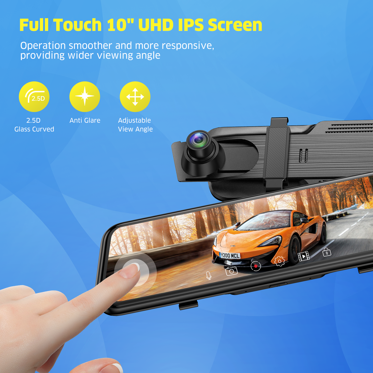 TOGUARD Backup Camera Rear View Mirror Camera, 10" Touch Screen 4K+1080P Front and Rear Dash Cam, with 64GB Memory Card, Parking Assist, Parking Monitoring, GPS