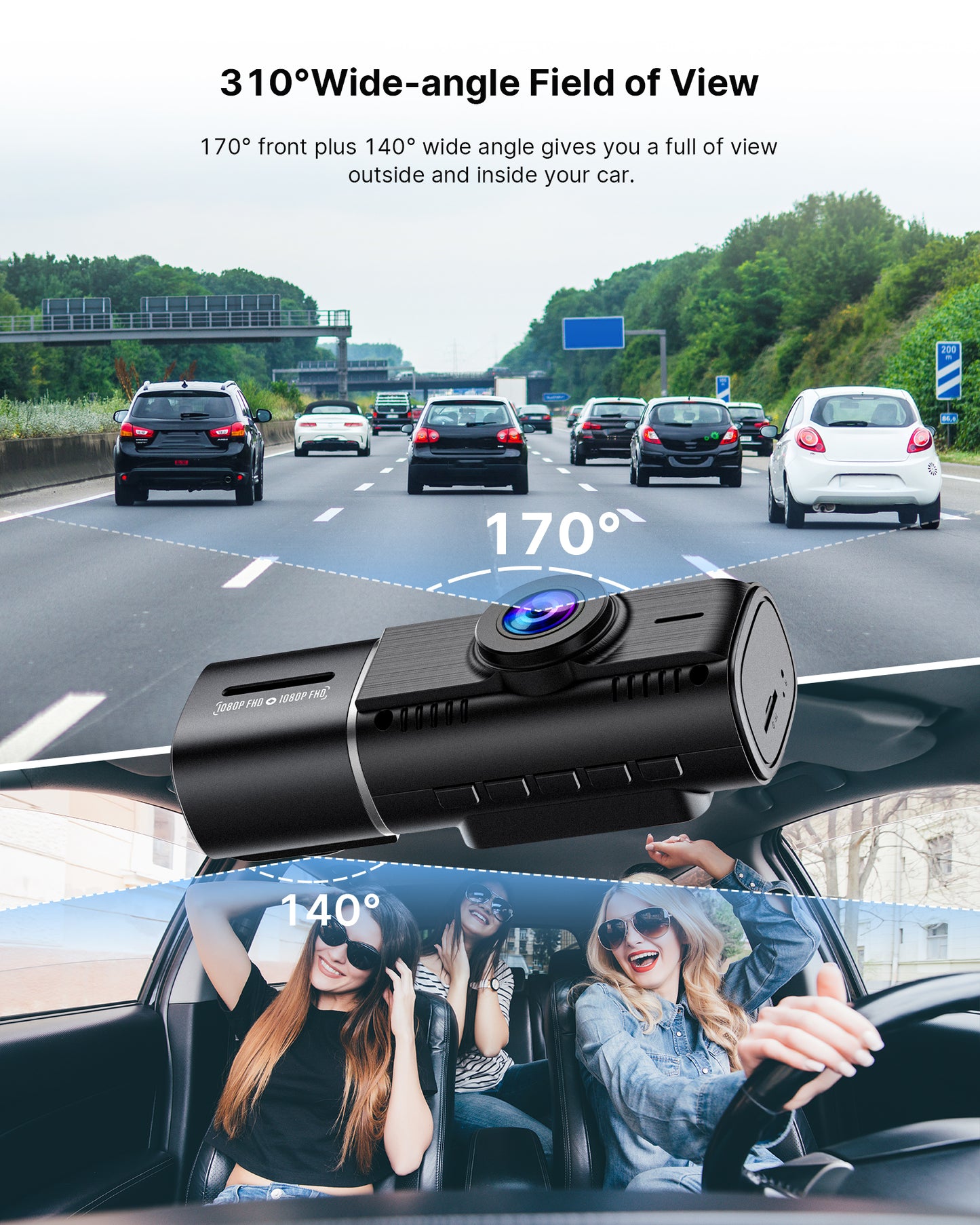 TOGUARD Dual FHD 1080P Dash Cam Front and Inside Car Camera with Night Vision WDR Car Dash Camera Black