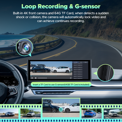 TOGUARD 9.26" Wireless Carplay Touchscreen with 4K Front Dashcam,Protable Carplay Screen Digital Media Receivers Android Auto,Bluetooth,GPS Navigation,G-Sensor,Loop Recording,Mirror Link