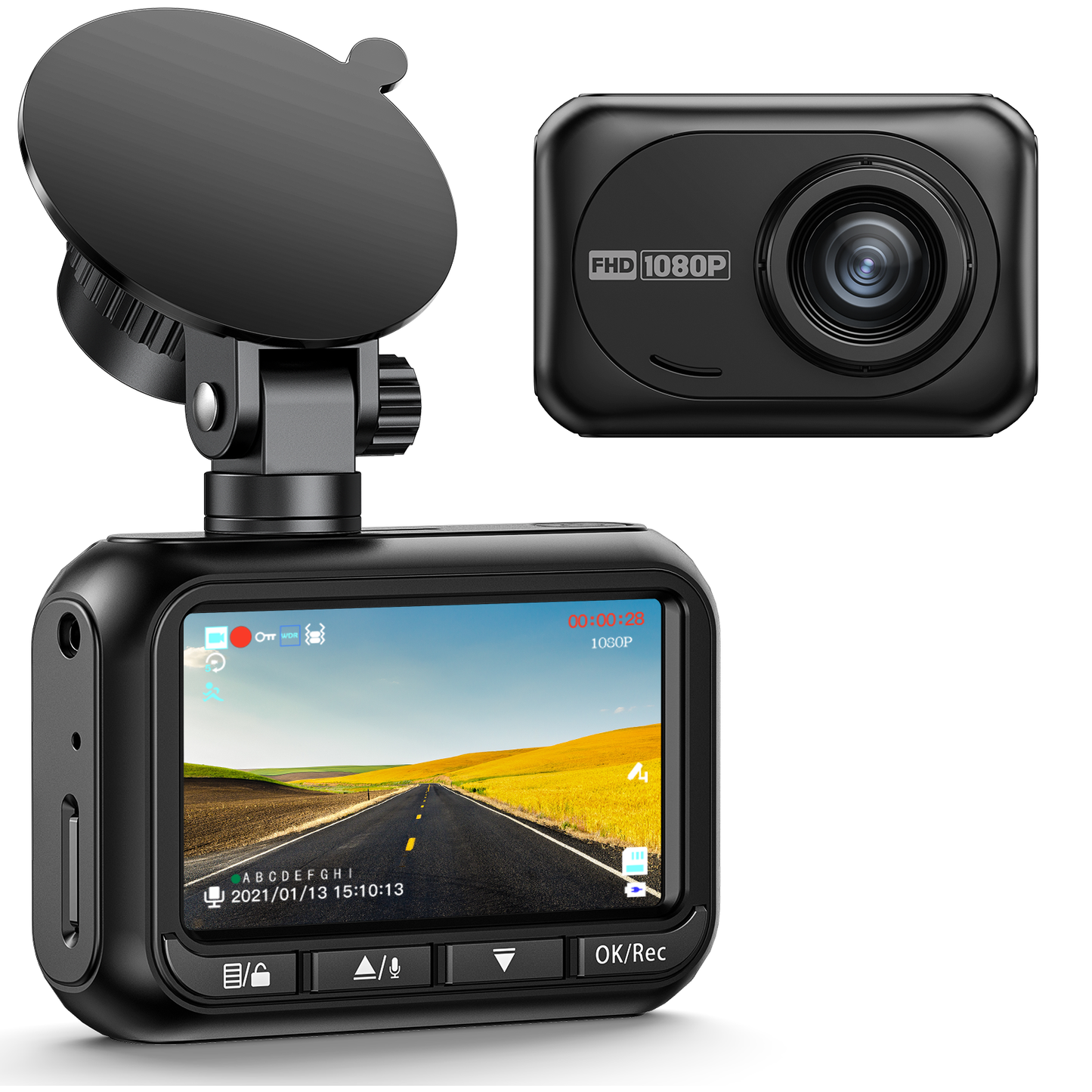 TOGUARD DC18 Front Dash Cam 1080P FHD 2.45" Car Camera 170° Wide Angle with Super Night Vision, WDR, G-Sensor, Loop Recording
