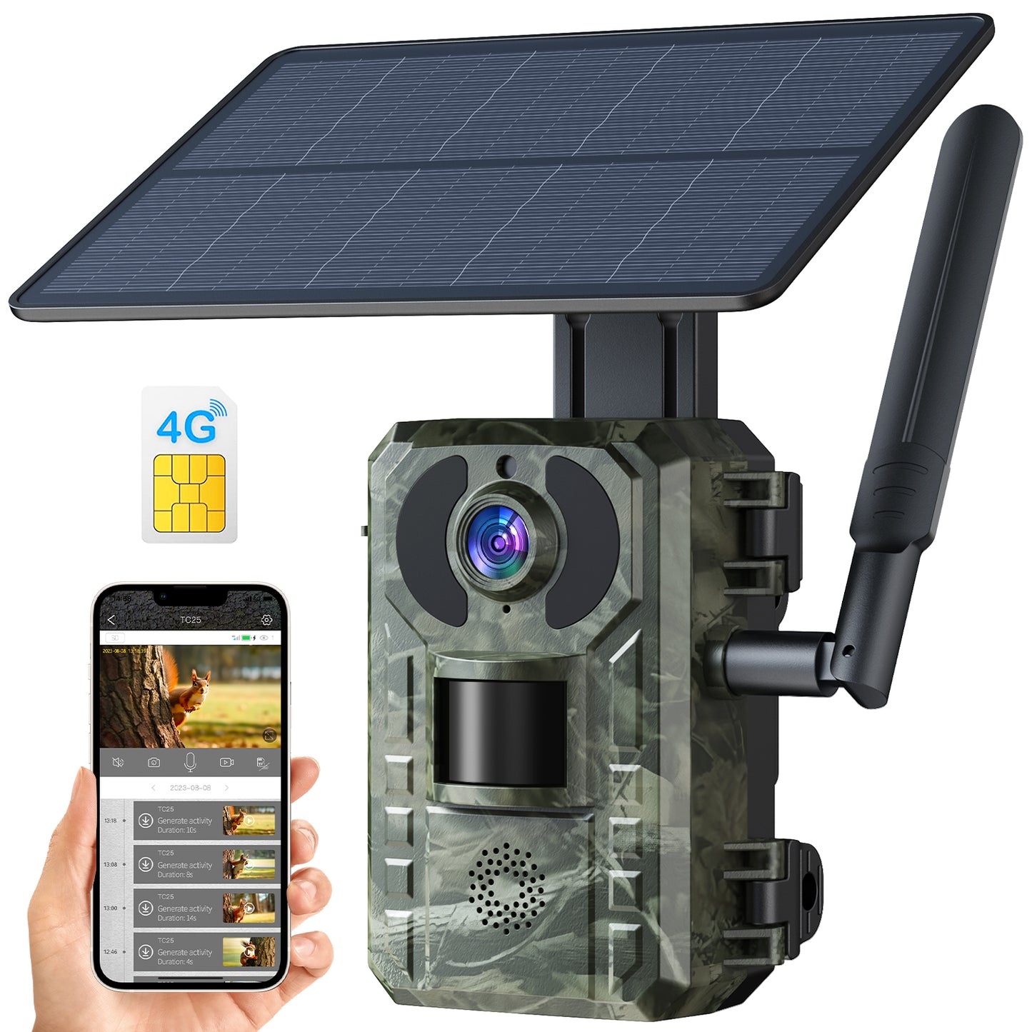 CAMPARK 4G Cellular Trail Camera Solar Powered, 2.5K 14MP Hunting Game Camera with Live View and Motion Alerts, 940nm No Glow Night Vision and IP66 Waterproof for Wildlife Monitoring
