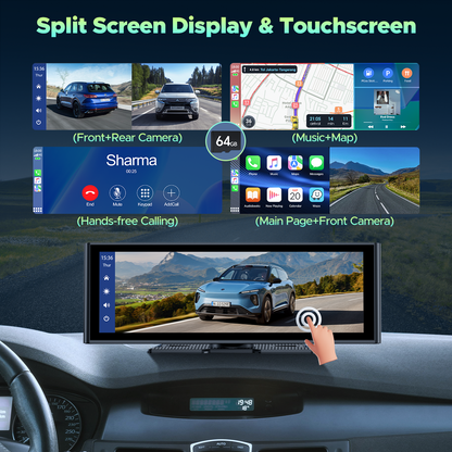 Lamtto Apple Car Play Wireless Car Stereo with 4K Front and Rear Dash Cam, 10.26" Touch Screen, Carplay Car Radio, Android Auto, 1080P Rear View Camera/Loop Recording/GPS Navigation/Mirror Link