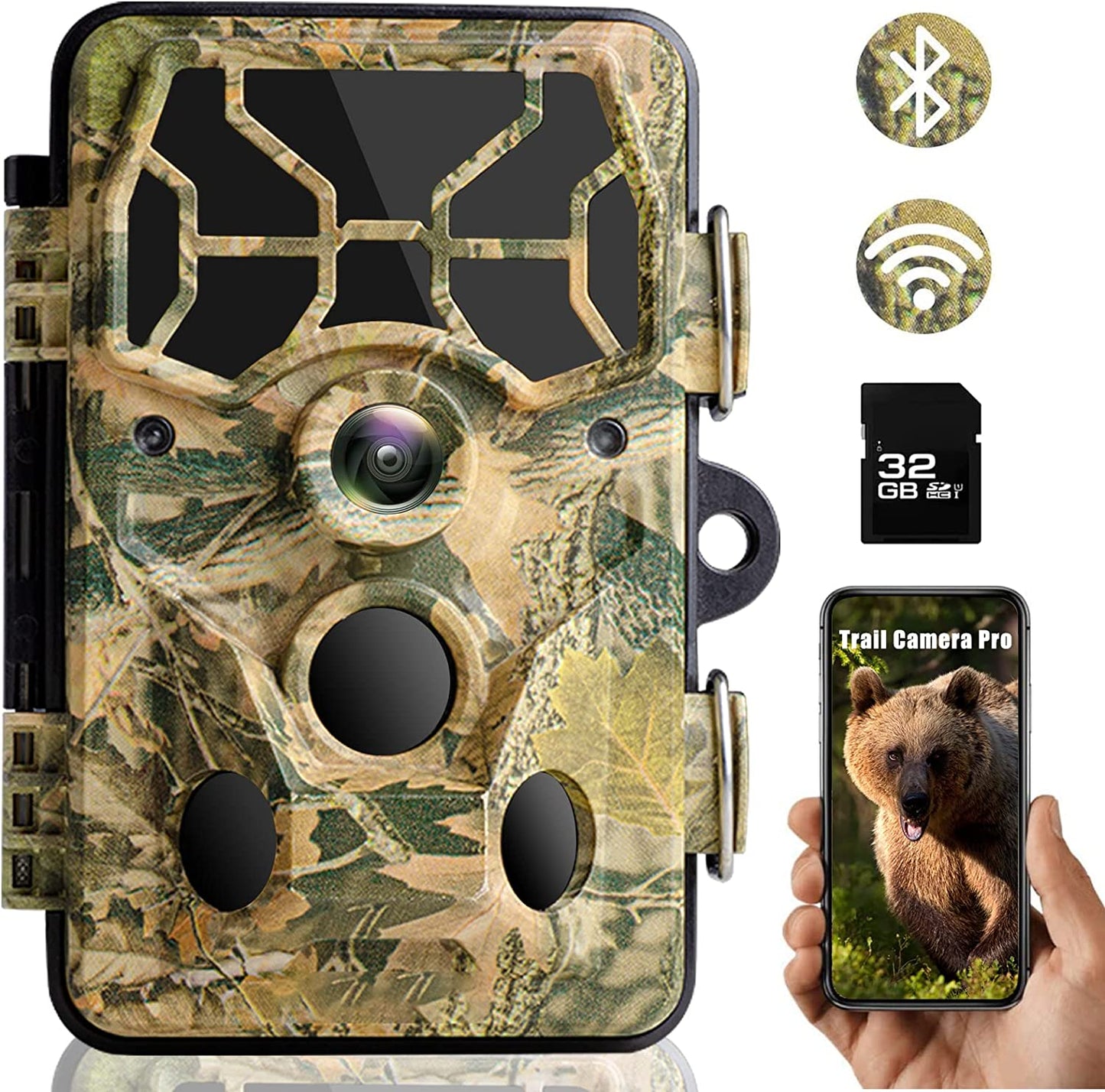 TOGUARD Trail Camera with SD Card WiFi Bluetooth 20MP 1296P Game Camera with 3PIR Night Vision Waterproof IP66 Motion Detection 120° Wide Angle Trail Cam for Hunting Wildlife Monitoring