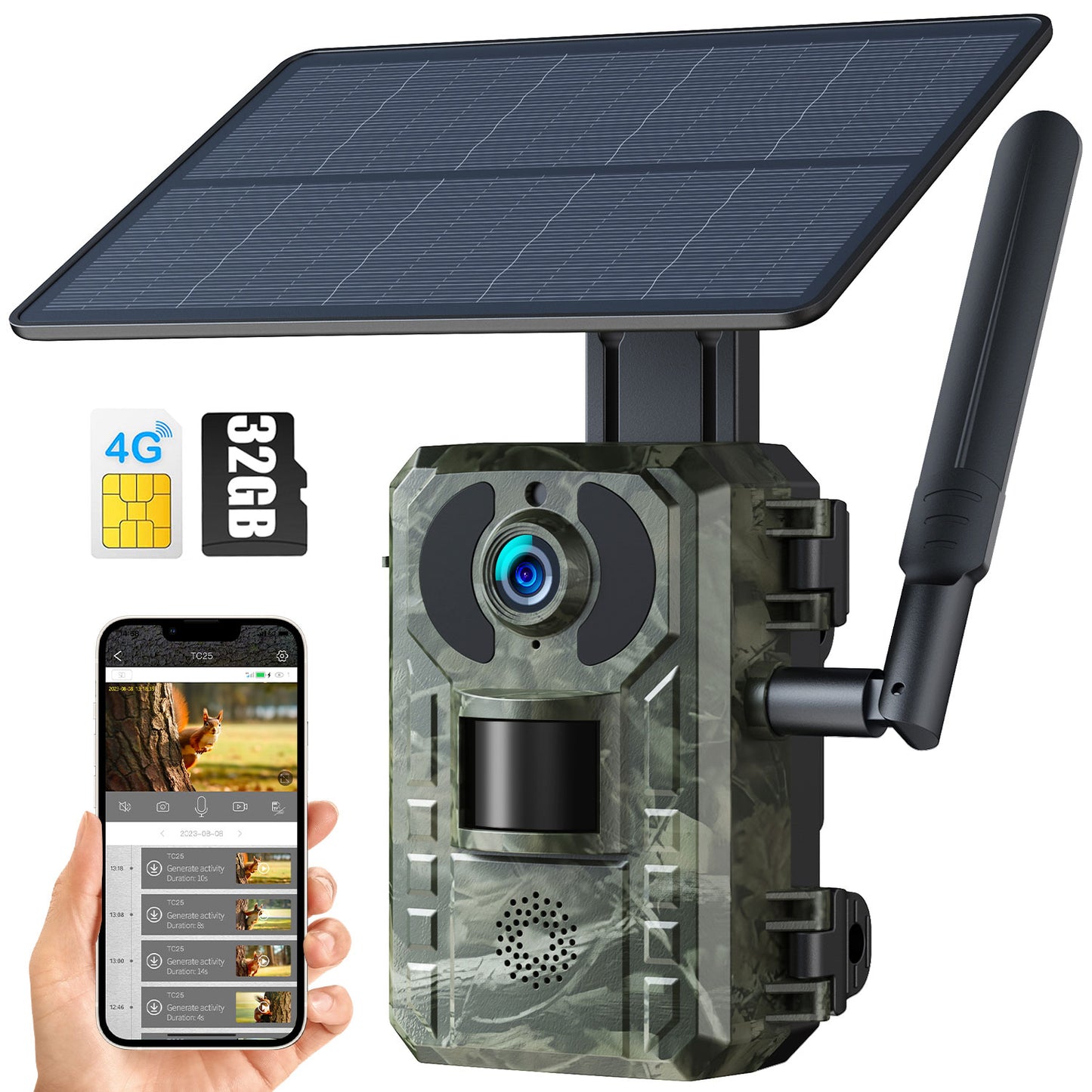 CAMPARK CAMPARK Trail Camera with 4G Cellular Solar SD Card, 2.5K 14MP Hunting Game Camera with Live View and Motion Alerts, 940nm No Glow Night Vision and IP66 Waterproof for Wildlife Monitoring