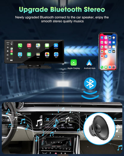 TOGUARD Wireless Car Stereo Apple Carplay with 1080P Rear Camera,9.26" Portable Touchscreen Car Play Screen for Car, Car Radio Receiver with Android Auto,GPS Navigation,Bluetooth,Airplay, FM,Si
