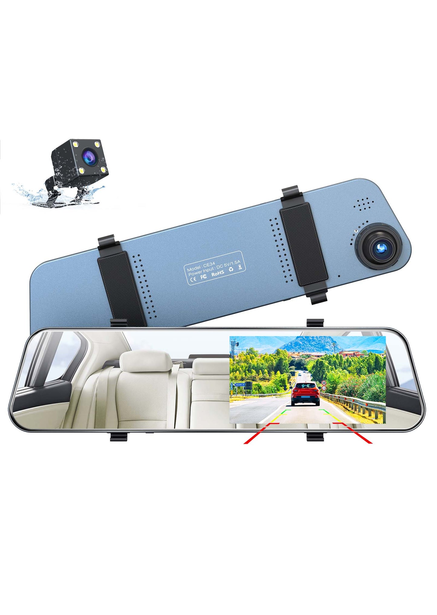 TOGUARD 5 Inch Mirror Dash Cam Front and Rear Car Mirror Camera