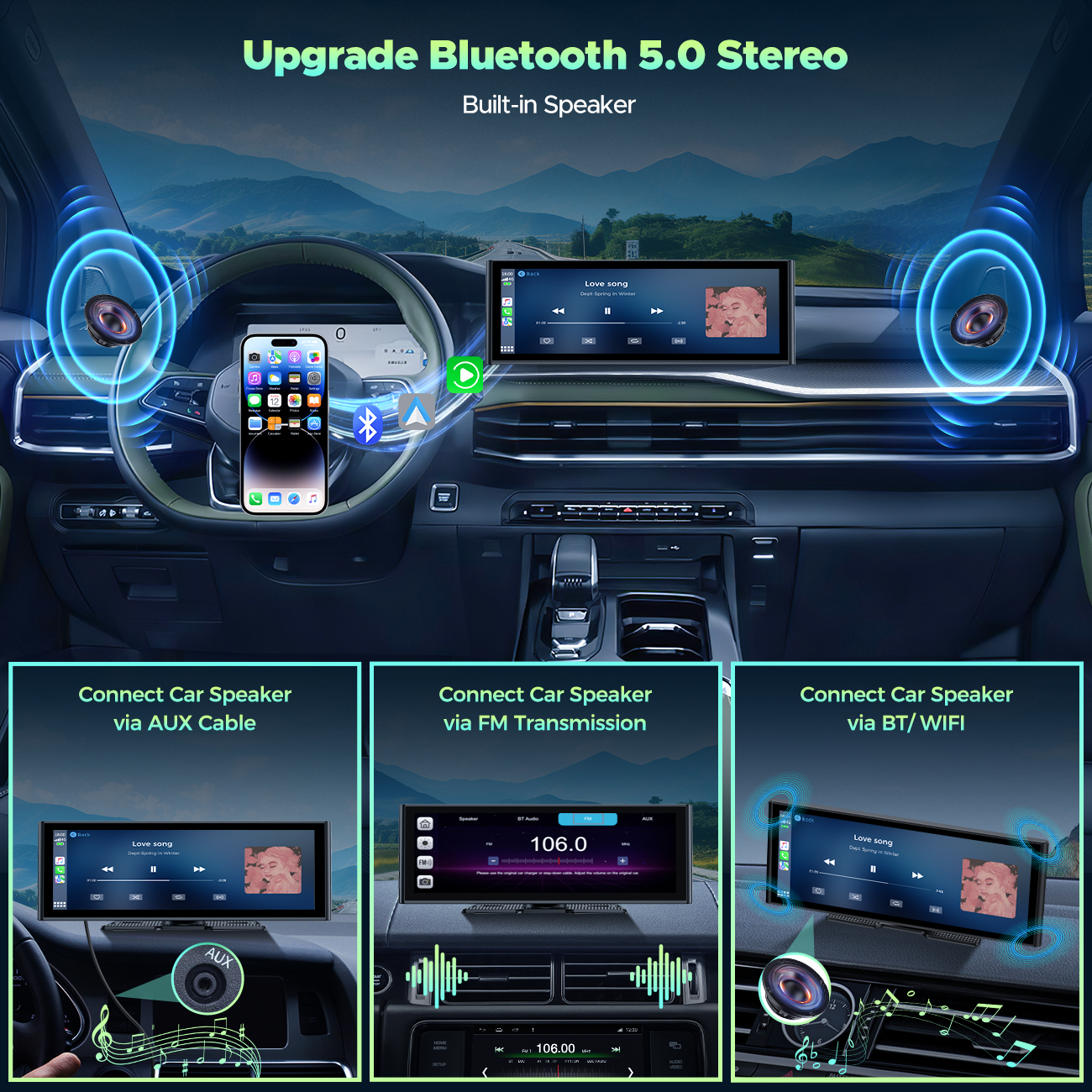 Lamtto Apple Car Play Wireless Car Stereo with 4K Front and Rear Dash Cam, 10.26" Touch Screen, Carplay Car Radio, Android Auto, 1080P Rear View Camera/Loop Recording/GPS Navigation/Mirror Link
