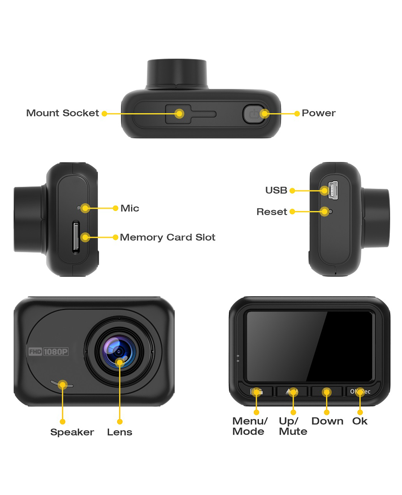 TOGUARD DC18 Front Dash Cam 1080P FHD 2.45" Car Camera 170° Wide Angle with Super Night Vision, WDR, G-Sensor, Loop Recording