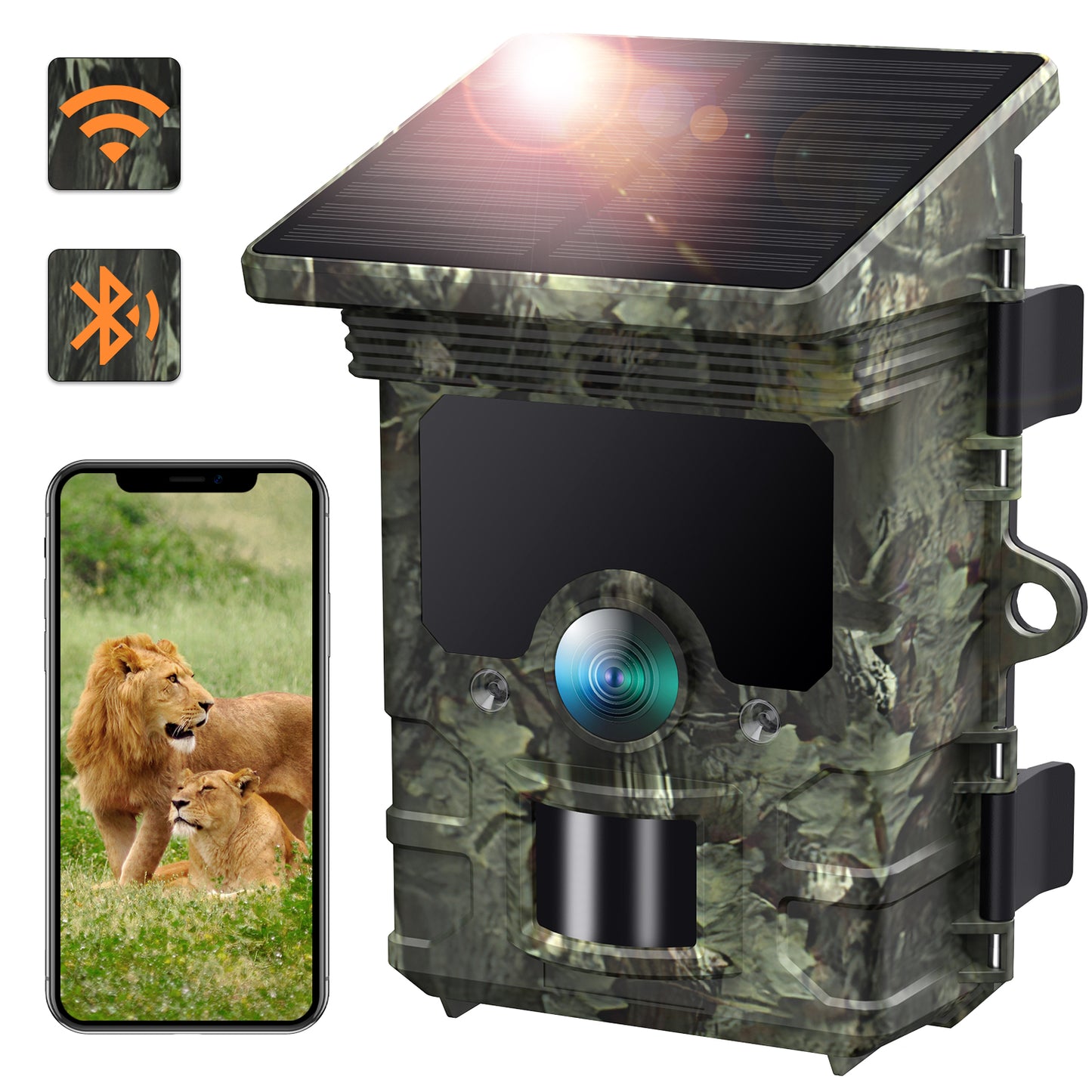 CAMPARK Solar Powered Trail Camera 46MP 4K 30fps WiFi Bluetooth Deer Game Camera with Loop Recording 0.1s Trigger Night Vision Waterproof IP66 Hunting Trail Cam for Wildlife Trace