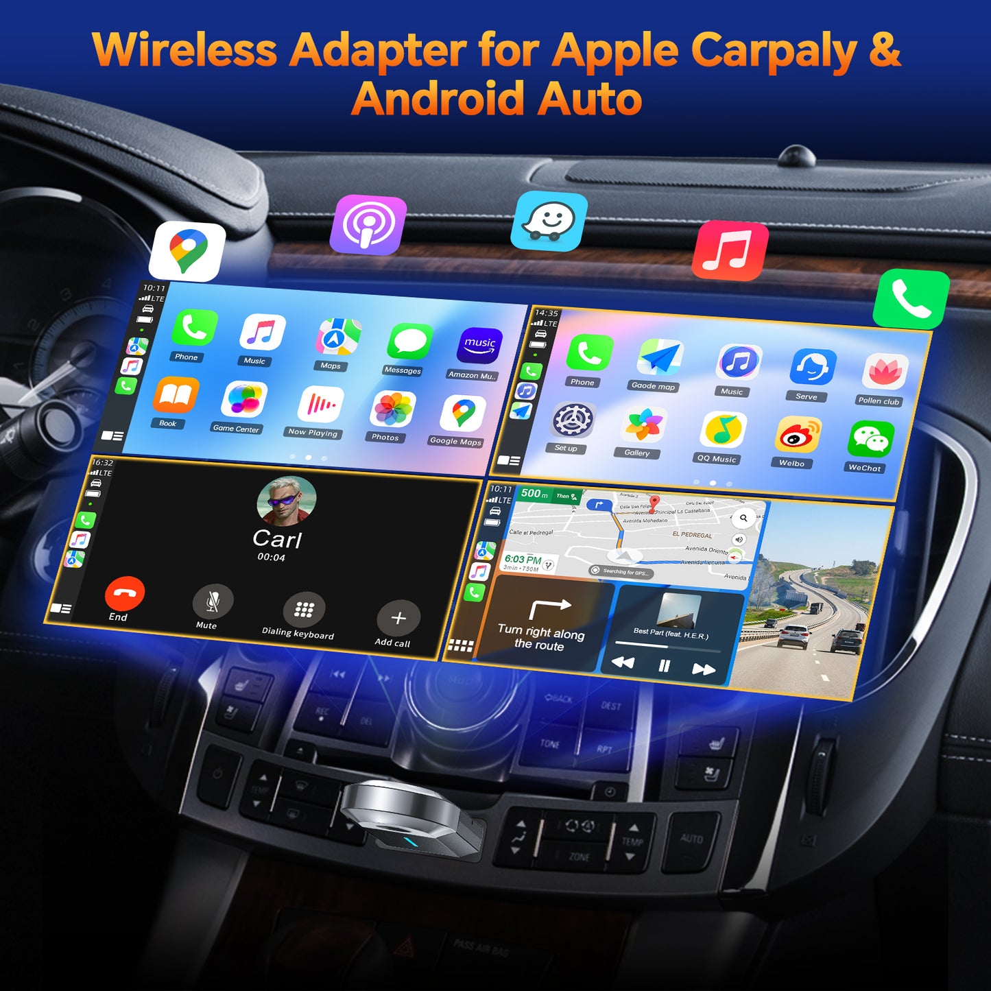 TOGUARD 2024 Upgrade 2 in 1 Wireless CarPlay Adapter Android Auto Wireless Adapter Box, Car Dongle Converts Wired to Wireless for Factory Wired CarPlay Cars from 2016, Type-C/USB, Plug & Play