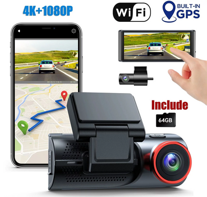 Toguard 4K Dual Dash Cam Front and Rear with WiFi GPS, 3.16" IPS Touch Screen Capacitor Car Camera W/Motion Activated Sensor Emergency Lock