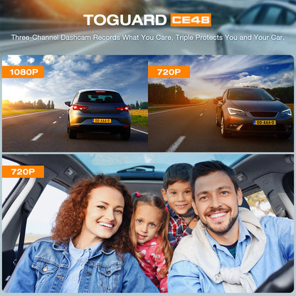 TOGUARD 3 Channel Dash Cam 1080P+720P+720P Dash Cam Front and Rear with IR Night Vision Car Camera with Loop Recording, G-Sensor, Parking Monitor, 24 Hours Recording