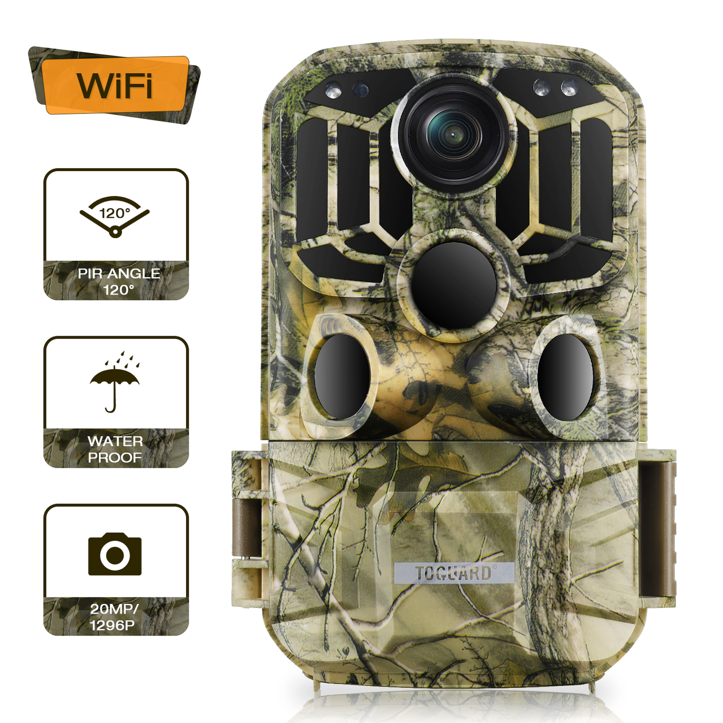 CAMPARK WiFi Bluetooth Trail Camera 24MP 1296P Night Vision Game Camera 3 PIR 0.2s Motion Activated Hunting Deer Camera Waterproof IP66 for Monitoring Outdoor Wildlife Trail Cam 2.0" LCD