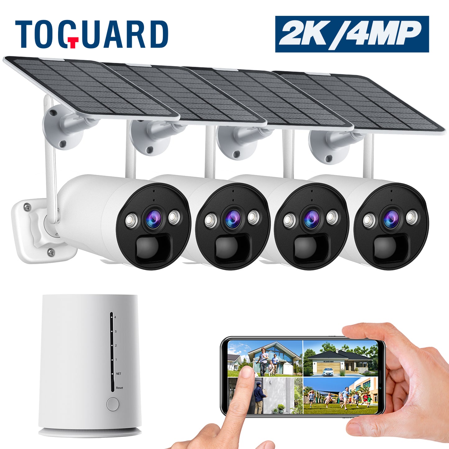 Toguard 3MP Wireless Security Camera System 8000mAh Battery WIFI Outdoor Security Camera System Support Solar Operated (not included) Color Night Vision 2-Way Audio