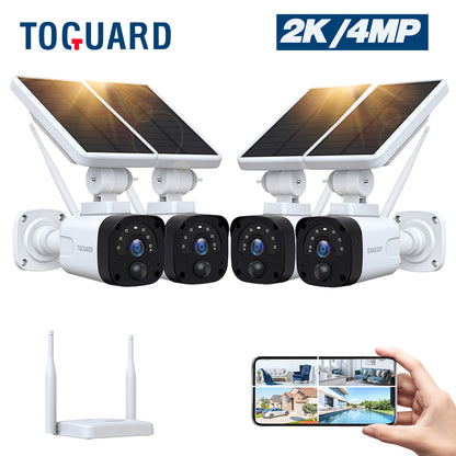 TOGUARD 3MP Solar Wireless Security Camera System Outdoor Rechargeable Battery Operated Security Cameras 2-Way Audio PIR Night Vision