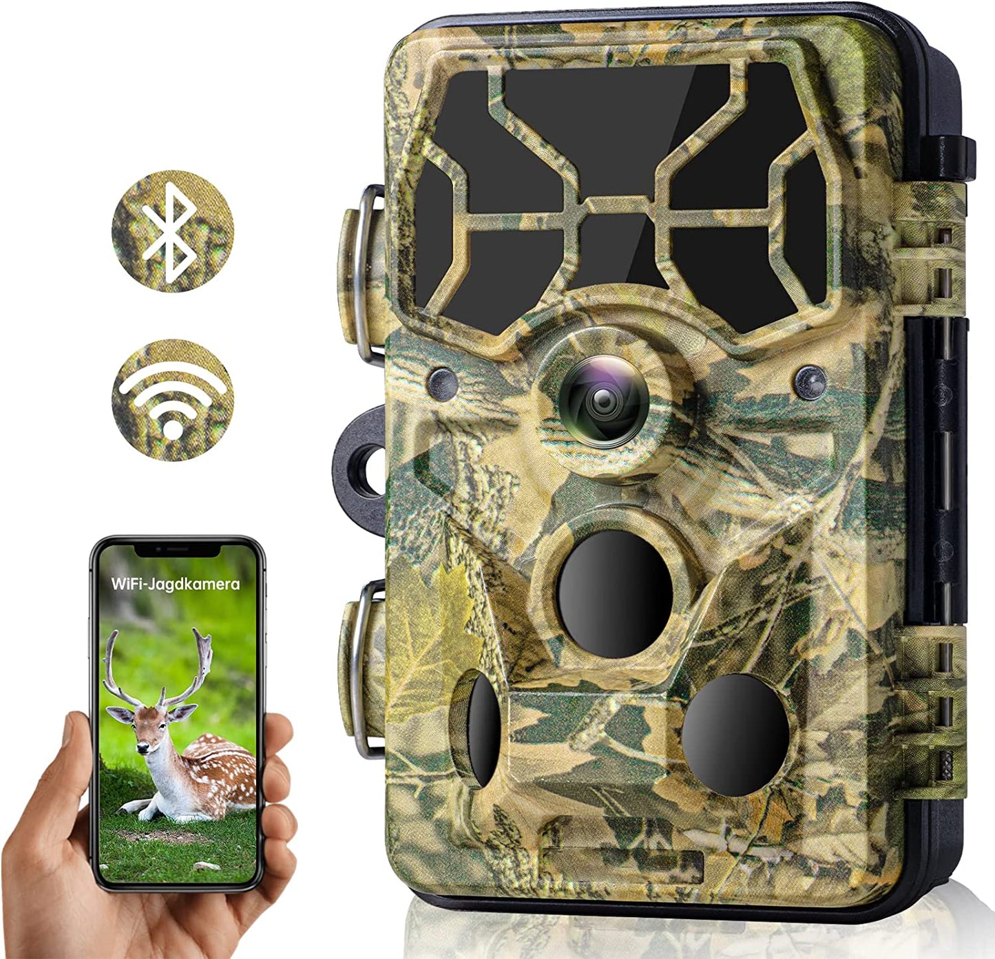 CAMPARK WiFi Bluetooth Trail Camera 30MP 1296P Deer Game Camera Night Vision Motion Activated 3 PIR LEDs 120°Wide Lens Hunting Wildlife Camera Waterproof IP66 Hunting Trail Monitors