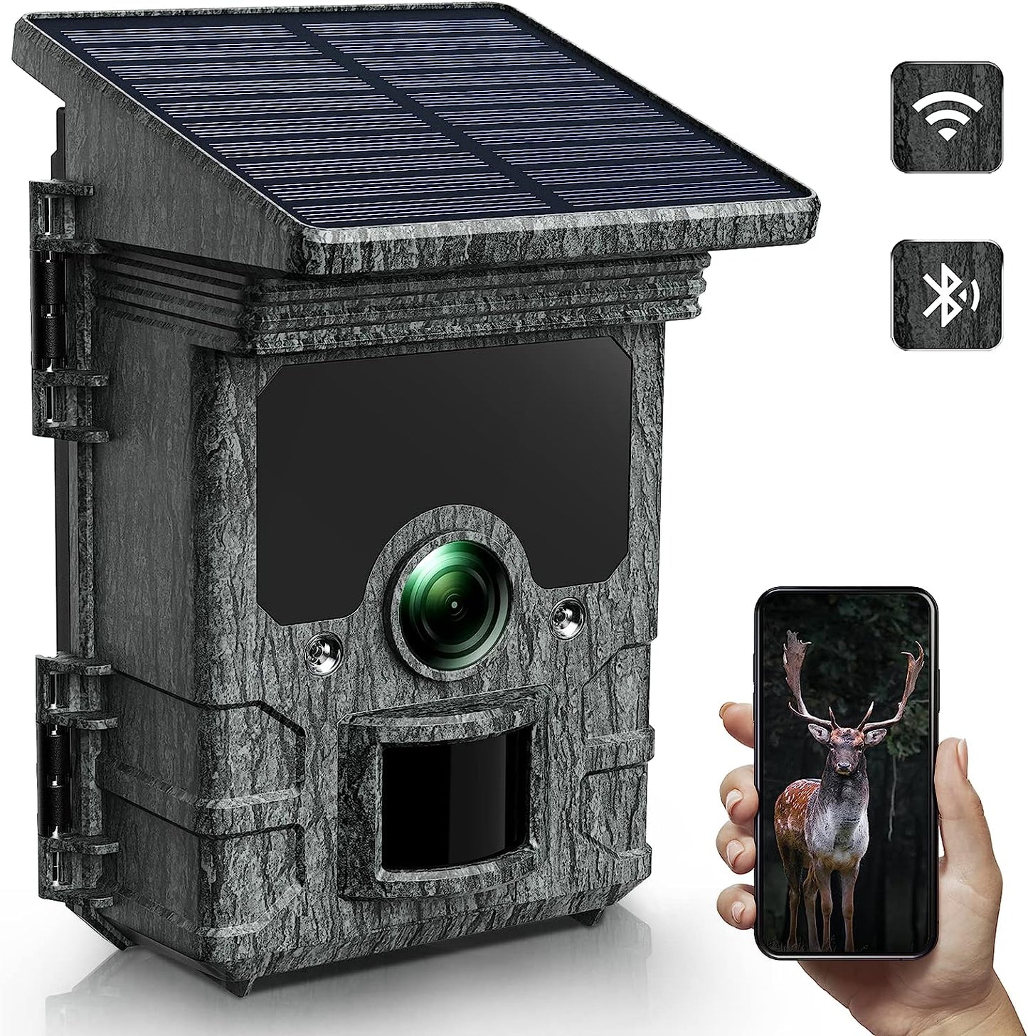 CAMPARK Solar Powered Trail Camera with SD Card Rechargeable 4400mAh 4K 48MP WiFi Game Camera with 0.1s Motion Activated Night Vision Waterproof IP66 for Wildlife Monitoring Hunting Trail Cam