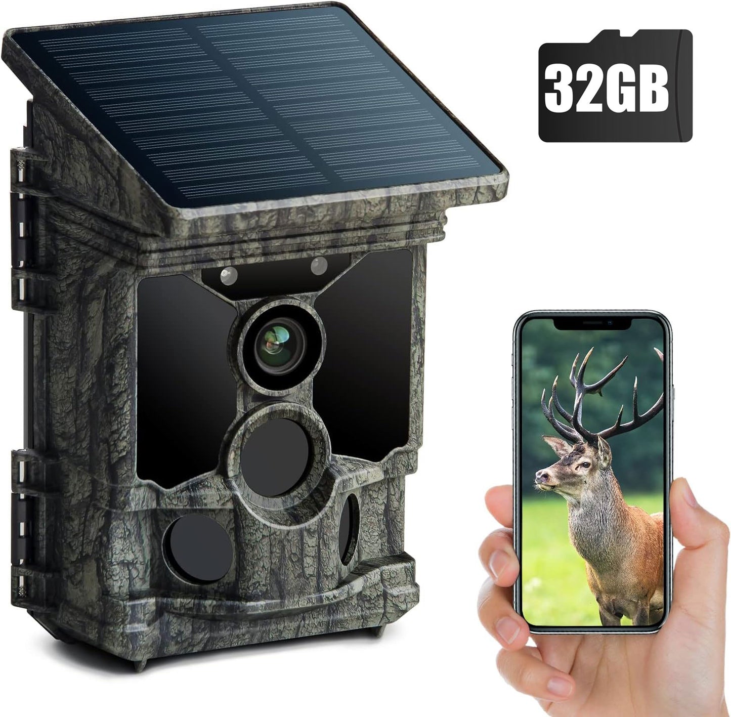 CAMPARK Solar WiFi Trail Camera Native 4K 30fps 46MP Super Concealment Hunting Deer Game Camera wtih 4400mAh Night Vision Motion Activated Waterproof IP66 Trail Wildlife Camera wtih SD Card