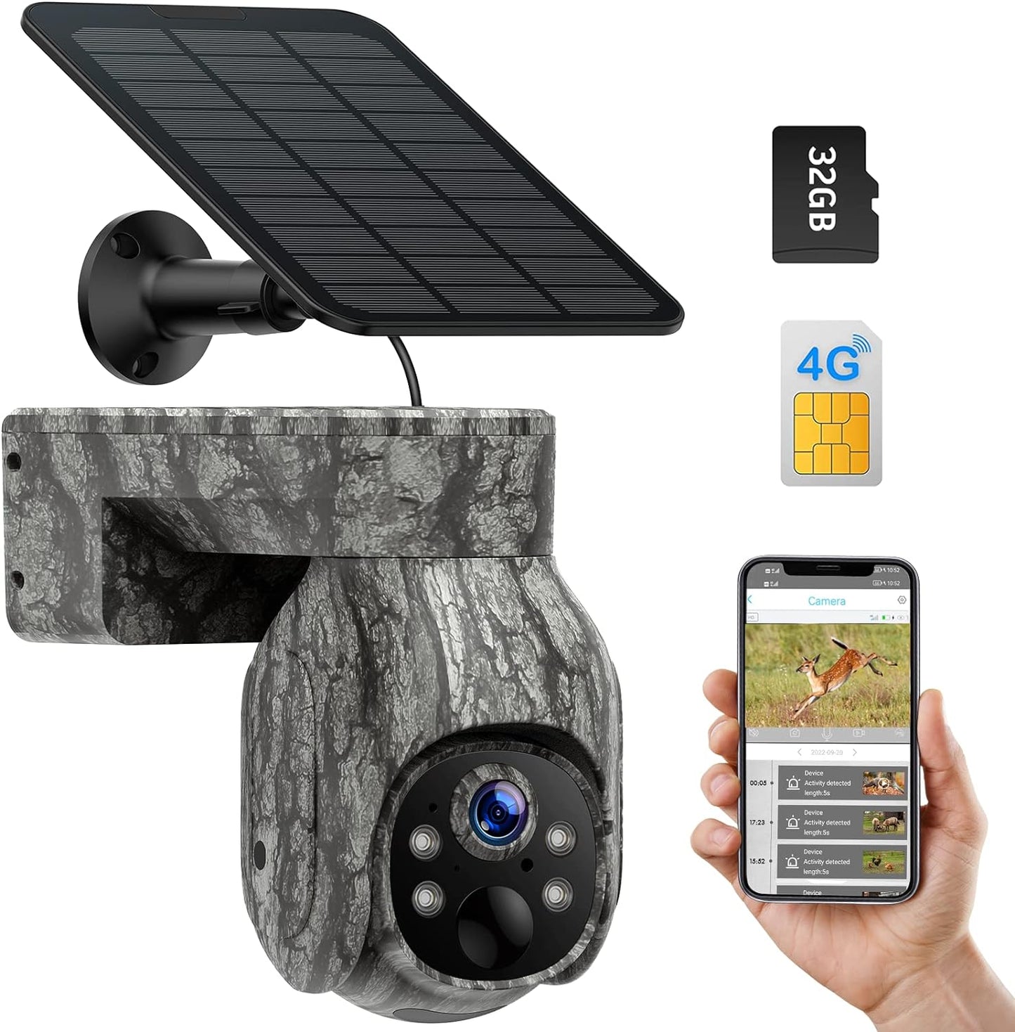 CAMPARK 4G LTE Cellular Solar Trail Camera with SIM&SD Card 2K Outdoor Wireless Game Hunting Security Camera with Pan 360° Tilt 90° Night Vision Remote Live View IP66 Waterproof Motion Alert, No WiFi