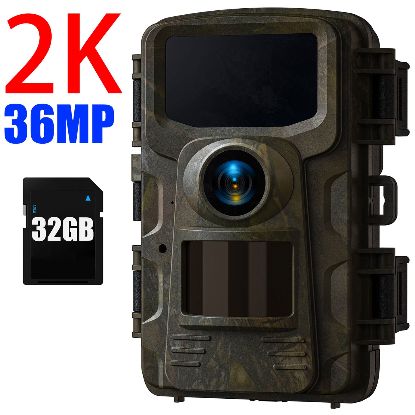 CAMPARK 2K 36MP Trail Camera with SD Card, Game Camera with 120°Wide-Angle Motion Latest Sensor View Hunting Deer Cam with 850nm Night Vision IP66 Waterproof 2.0" LCD for Wildlife Monitoring