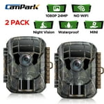 CAMPARK Trail Camera 24MP 1080P Game Hunting Deer Camera Night Vision Motion Activated (2 Pack)