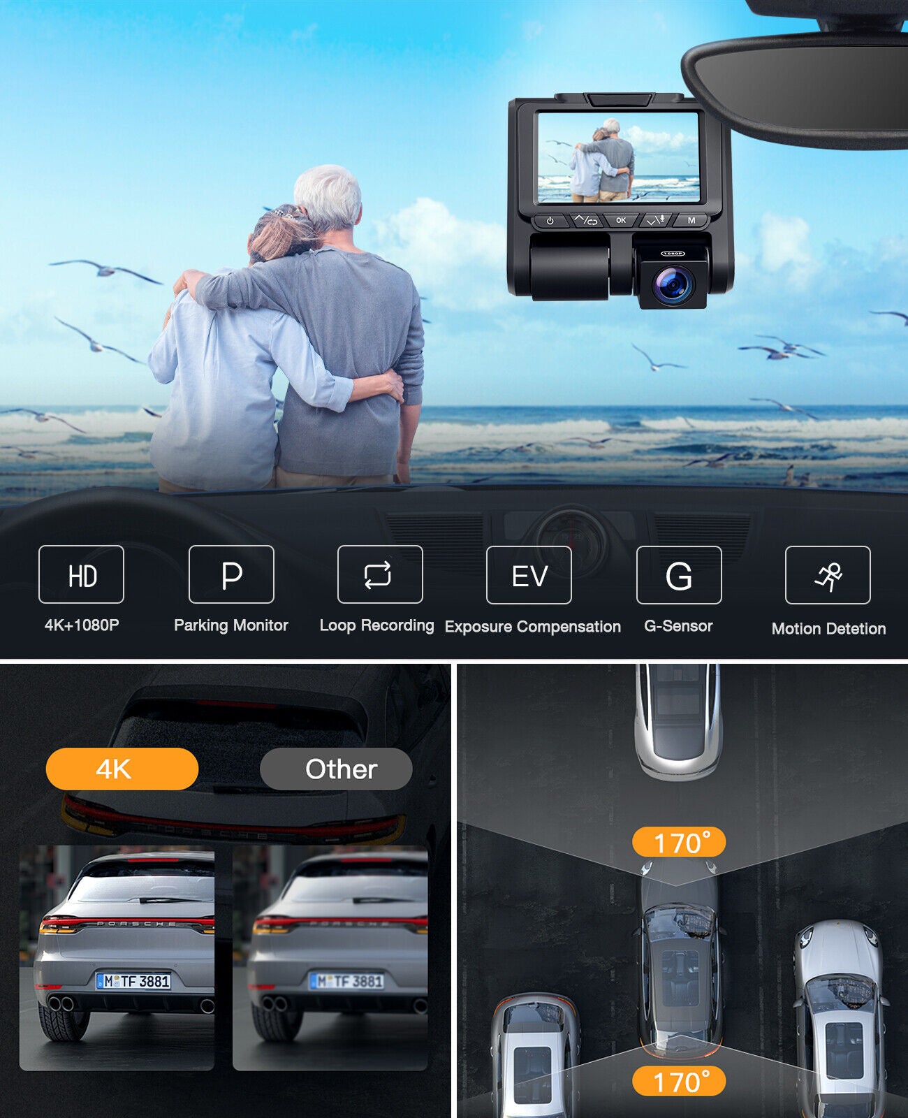 TOGUARD Dual Dash Cam Front and Inside 1080P Dash Camera 3" LCD Screen Car Camera with IR Night Vision Parking Monitor, G-Sensor, Loop Recording