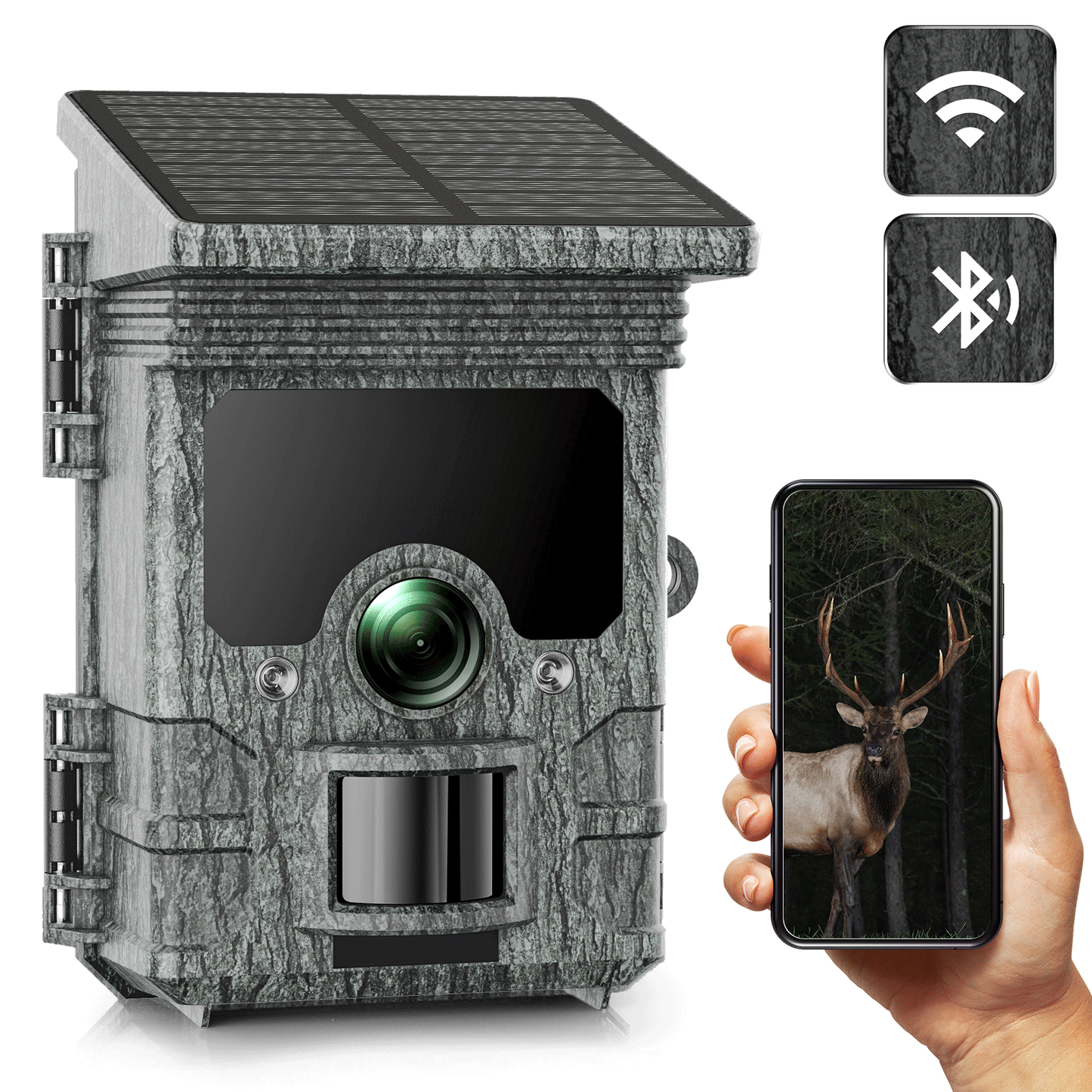 CAMPARK Solar Powered Trail Camera Native 4K 30fps 46MP WiFi Game Deer Camera 4400mAh Bluetooth Hunting Camera with Infrared Night Vision Motion Activated Waterproof Trail Cam for Wildlife Monitoring
