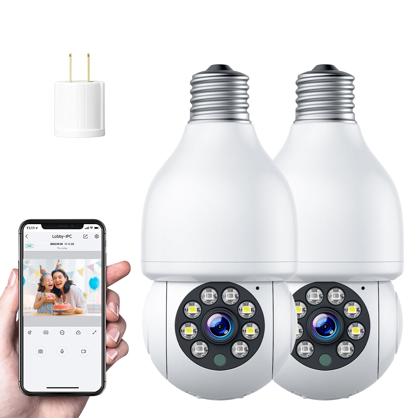 TOGUARD E27 Dome Light Bulb Camera 2.4G WiFi 1080P Security Camera Wireless Outdoor, Color Night Vision 2-Way Audio 360° IP Camera with Remote Access Motion Detection (2PCS)