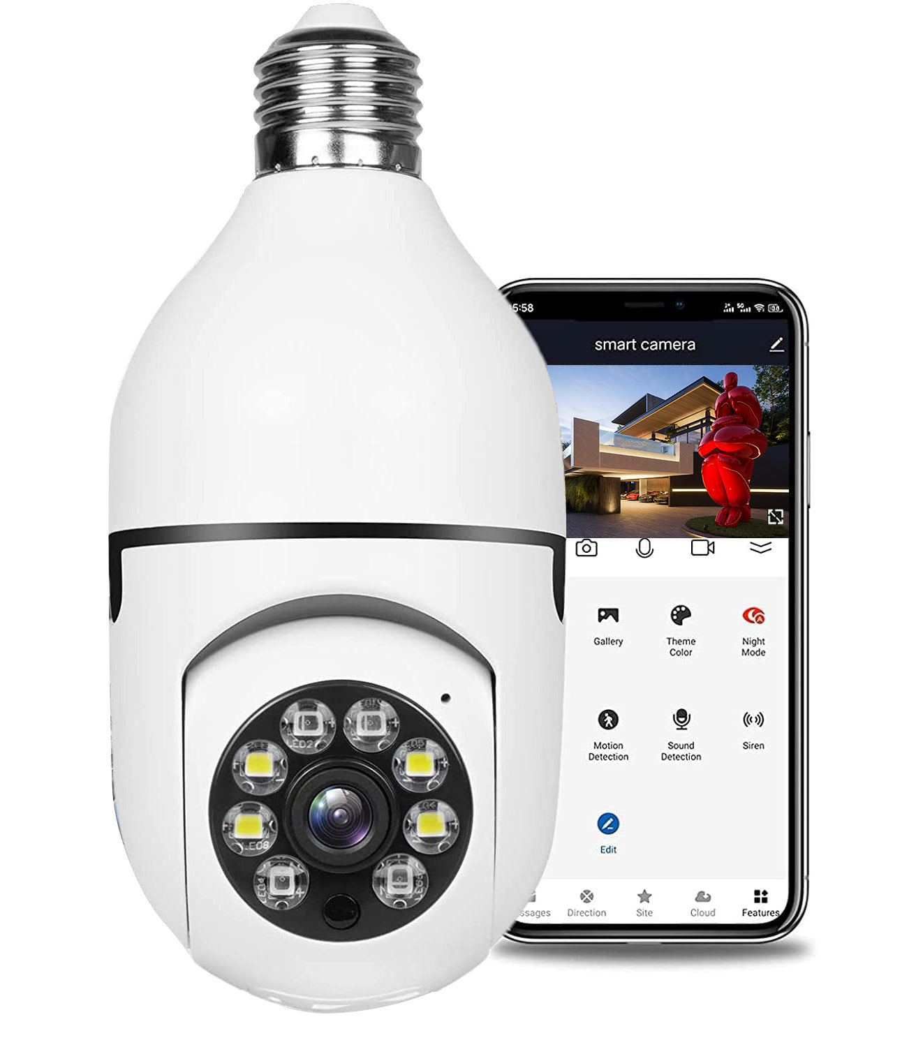 TOGUARD 1080P E27 Light Bulb Security Monitor Cam (1pc)