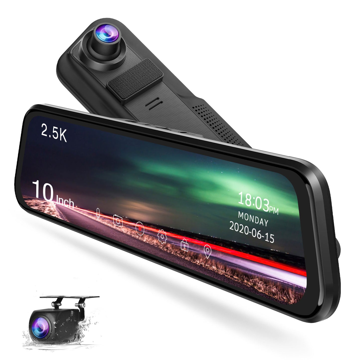 TOGUARD CE60H 2.5K Mirror Dash Cam for Car,10" Rear View Mirror Camera Night Vision Full Touch Screen Waterproof Reverse Backup Camera, Dual Dash Camera Front and Rear w/Parking Assist, Loop Recording