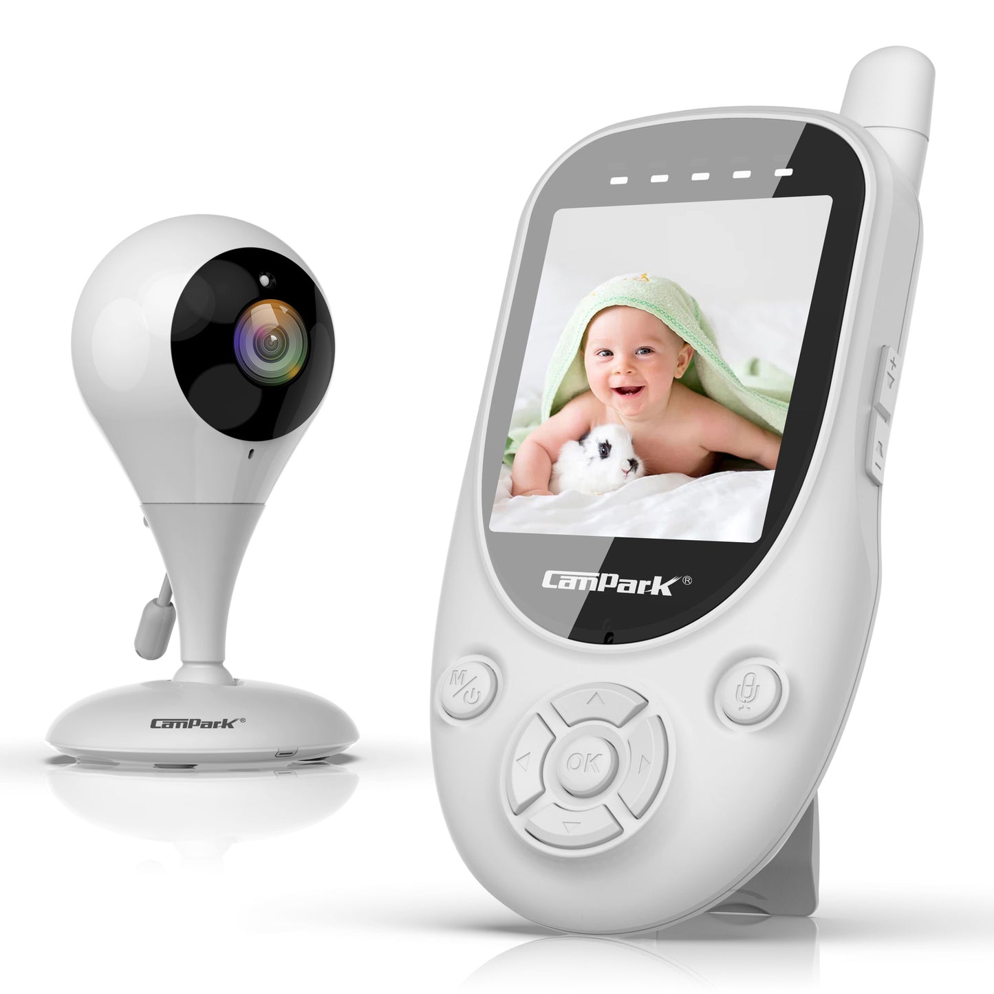 CAMPARK Video Baby Monitors with Camera, 2-Way Talk, Auto Night Vision, 2.4GHz Wireless Transmission, 960ft Range, Baby Camera, VOX Mode, Lullabies and Temperature Detection