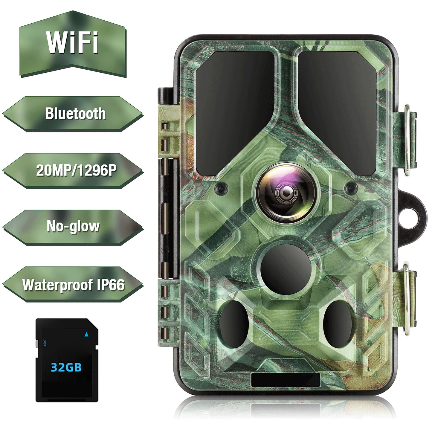 CAMPARK WiFi Trail Camera with SD Card 20MP 1296P Hunting Game Camera with 940nm IR LEDs Night Vision Motion Activated Waterproof 2.4" LCD Wildlife Monitoring Trail Cam