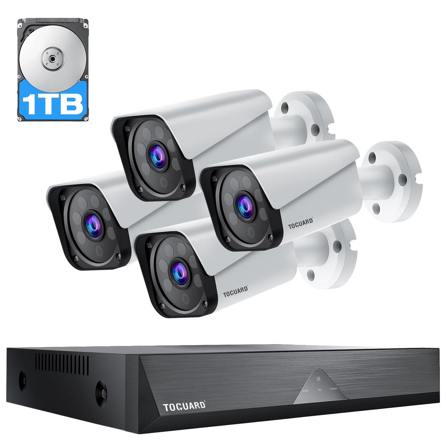 TOGUARD CCTV Security Camera System 1080P Stable Wired Camera Security System 8CH DVR Home Surveillance Cameras IP66 Waterproof (Included 1TB HD)