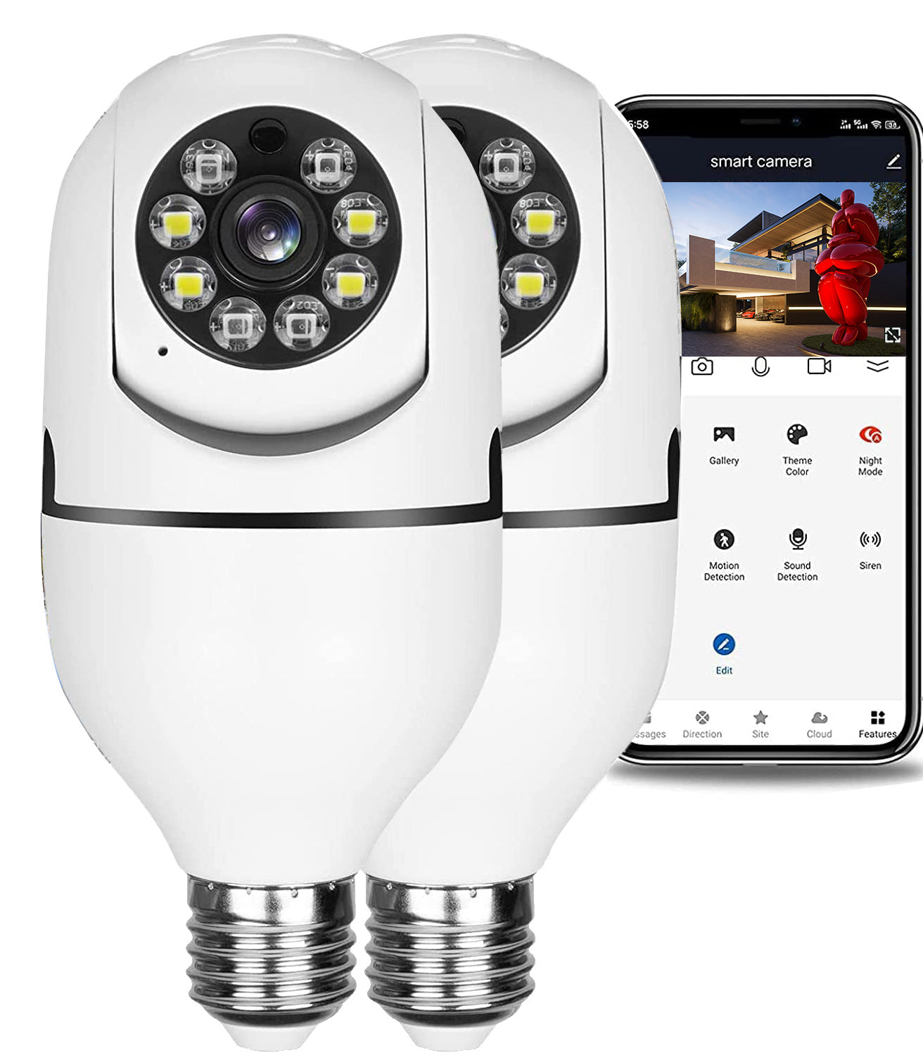 TOGUARD 1080P E27 Light Bulb Security Monitor Cam (2pcs)