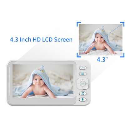 CAMPARK Video Baby Monitor with Camera and Audio, 4.3'' Display with Night Vision, 2-Way Audio Talk, VOX Mode, 8 Lullabies, Temperature Sensor, Long Range and 24-hour monitoring