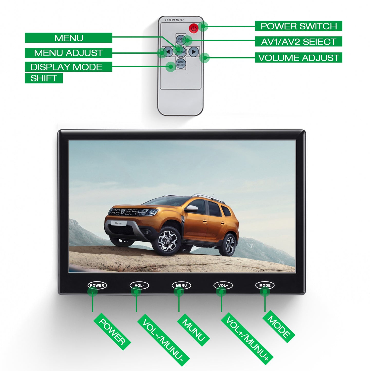 TOGUARD 7 inch Small Security Monitor 800x480 Resolution USB Powered Portable LCD Display Screen with Remote Control with Built-in Speakers AV VGA HDMI Input for Raspberry Pi PC Security Camera