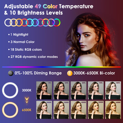Jeemak 18 inch RGB Ring Light 49 Colors Circle Selfie Ring Light with Stand Phone Holder for Camera Photography Live Stream Makeup TikTok YouTube YouTube