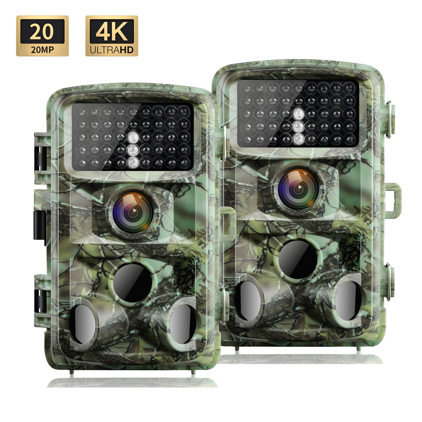 CAMPARK 2PACK Trail Camera 4K 20MP Game Deer Camera with 3PIR 42PCS LEDs Infrared Night Vision Waterproof 120° Wide Angel 2.4"LCD Hunting Trail Cam for Wildlife Monitor