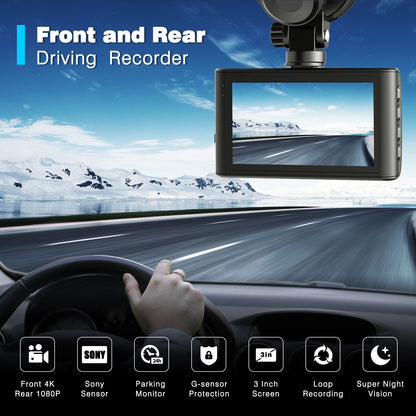 Campark DC30A Dash Cam Native 4K&1080P Front and Rear Car Camera Car Driving Recorder